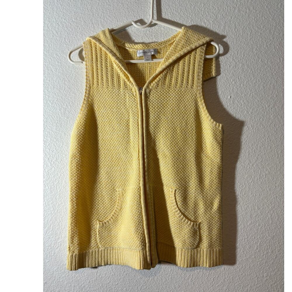 Christopher & Banks Women's Size M Yellow Zip-Up Knit Ramie Cotton Sweater Vest